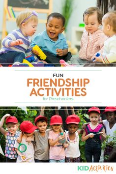 children in red hats are playing with toys and text reads fun friendship activities for preschoolers