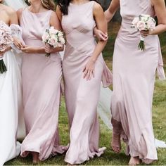 the bridesmaids are all wearing pink dresses