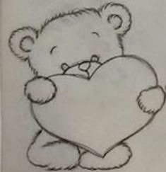 a drawing of a teddy bear holding a heart