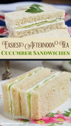 two sandwiches are stacked on top of each other with the words fasiest afternoon tea in