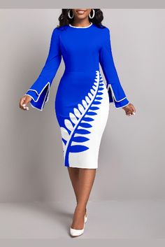 ROTITA Patchwork Leaf Print Royal Blue Bodycon Dress Royal Blue Bodycon Dress, Elegant White Dress, Blue Bodycon, Blue Bodycon Dress, Fashion Dresses Online, Royal Blue Dress, Women Bodycon Dress, Classy Dress Outfits, Classy Work Outfits