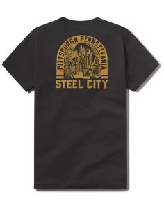 Black Steel City, City Skyline, Favorite Shirts, Soft Fabric, Cotton Tee, Soft Fabrics, The City, Screen Printing, Arch