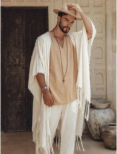 Men’s Bali Outfits, Bohemian Style Clothing Men, Mens Boho Chic Style, Tuluminati Outfit Hombre, Morocco Men Fashion, Cochella Outfits 2023 Men, Tulum Outfits Men, Hippie Outfits Hombre, Bohemian Men Outfit