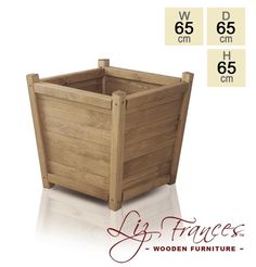 a wooden planter is shown with measurements for the size and width in front of it