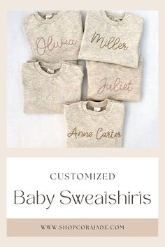 Here you will find hand stitched baby crewnecks that are perfect for the following: -baby aesthetic photos -baby name coming home outfit -baby photography -monthly milestone pictures -baby fashion -birth announcement photography ideas -going home outfit -personalized outfits -customized outfits -hand stitched -family photos -family photo baby outfits -baby gift Monthly Milestone