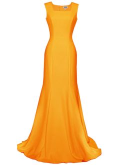 Vienna Minimalist Gown with Square Neckline - More Colors – Caeli Couture Fitted Gown With Sweep Train And Straight Neckline, Elegant Orange Gown With Fitted Bodice, Elegant Fitted Orange Gown, Solid Color Evening Dress With Fitted Bodice, Evening Dress With Bias Cut And Straight Neckline, Luxury Solid Color Full-length Gown, Sleeveless Orange Evening Dress For Wedding, Elegant Sleeveless Orange Evening Dress, Elegant Orange Sleeveless Evening Dress