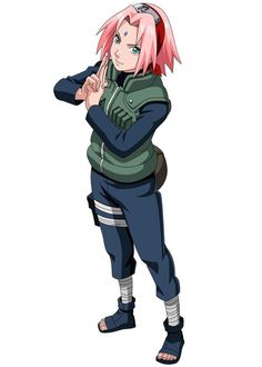 an anime character with pink hair standing in front of a white background and looking at the camera