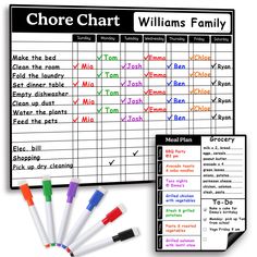 the chore chart is shown with markers and pens