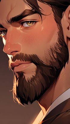 a close up of a person with a goatee and beard looking to the side