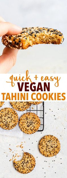 a hand holding up an oatmeal and vegan tahiti cookies on a cooling rack