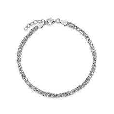 She'll adore the sparkling good looks of this woven three-strand ankle bracelet. Fashioned in sterling silver, this textured chain design adds shimmer to shorts and skirts. Polished to a bright shine, this 10.0-inch anklet with 1.0-inch extender secures with a lobster claw clasp. Chain Design, Ankle Bracelet, Ankle Bracelets, White Metal, Bracelet Designs, Lobster Claw, Fashion Bracelets, Types Of Metal, Anklets