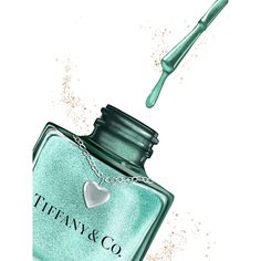 tiffany & co perfume bottle with heart charm on chain and liquid dropper in the background