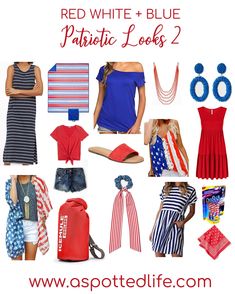 red, white and blue patriotic looks are featured in this post - op photo collage