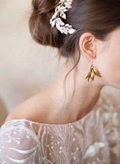 grecian inspired bridal gold earrings | Twigs & Honey ®, LLC Bridal Gold Earrings, Wedding Aesthetics, Gold Bridal Earrings, Bridal Look, Fish Hook Earrings, Modern Hairstyles, Wing Earrings, Gold Dipped, Lovely Earrings