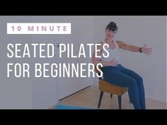 a woman sitting on top of a chair in front of a white wall with the words seated plates for beginners