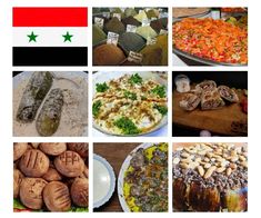 many different foods are shown in pictures with the flag of united arab emirates on them