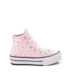 Converse Chuck Taylor All Star Hi Lift Sneaker - Little Kid - Pink / Flocked Flowers Kids Pibk Converse, Converse Chuck Taylor All Star Rosa, Pink Converse Women, Adidas High Tops Pink, Womens Cute Converse, Converse Chuck Taylor Platform Pink, Hello Kitty Converse One Star, Pastel Rainbow Converse, Flower Custom Converse