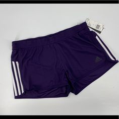 Adidas D2m K ‘Legend Purple/White’ Shorts Woman’s Size Large Color: Legend Purple/White Size: Large Waist: 17in Inseam: 3in (Approx Measurements) Adjustable Elastic Waist 3 Stripe Panel On Side 100% Polyester Adidas Badge On Lower Leg New With Tags B509 White Stretch Shorts With Three Stripes, Adidas White Workout Bottoms, Adidas Shorts Women, Black Adidas Shorts, Adidas Soccer Shorts, Adidas Activewear, Teal Shorts, Shorts Adidas, Soccer Shorts