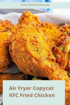 air fryer copycat kfc fried chicken on a plate with text overlay