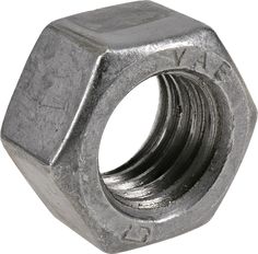 an aluminum hex nut on a white background