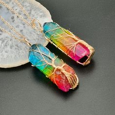 Quantity: 5pcs, Color: Gold Crystal Rainbow, Quartz Pendant Necklace, Rainbow Quartz, Stone Surface, Rose Necklace, Tree Of Life Pendant, Wire Wrapped Necklace, Raw Stone, Quartz Pendant