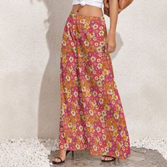 Wide Leg Pants, Retro Pants, Wide Leg Pants Women, 70s Style Pants,70s Inspired, Pink Wide Leg Pants, Floral Pants, Hippie Pants, Boho Pants Designed in California, Hand sewn overseas I designed this for those who loves the 70s boho hippie style. Super cute neon floral print. I am designing a matching top as well. Great for every day wear or at the beach or any fun parties. Pair it with platform chunky heels, for a super funky style. Hope you enjoy my designs. Material: Made of 100% polyester. S Vintage Non-stretch Bottoms For Spring, Retro Wide Leg Bottoms For Spring, Casual Wide Leg Pants With Retro Print, Hippie Wide Leg Pants For Spring, Retro Wide Leg Pants For Spring, Retro Wide Leg Full Length Pants For Spring, Vintage Non-stretch Wide Leg Pants, Spring Vintage Wide Leg Bottoms, Vintage Wide Leg Bottoms For Spring