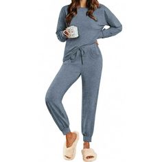 Fantaslook Womens Pajamas Sets Long Sleeve Top And Pant With Pockets Lounge Wear Set Oufits Womens lounge set designed with long sleeve tops, adding a casual and stylish style.The solid color and crew neck make womens pajamas sets more home leisure.The regular hem and long sleeve gives womens pajamas & loungewear a flattering and feminine fit.This pajama sets with cross stitching "X" design under the neckline makes you statement. Full length pajama pant with elastic waistband, features loose fit Lounge Sets For Women, Womens Lounge Set, Womens Lounge, Long Sleeve Pajamas, Lounge Wear Set, Womens Pajamas, Plus Size Pajamas, Pajamas For Women, Pajamas Sets