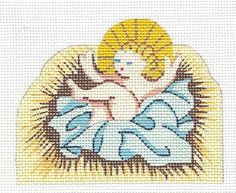 a cross stitched picture of a baby jesus