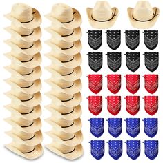 PRICES MAY VARY. Bulk Pack Cowboy Hats: the package includes 24 pieces of cowboy straw hats, 8 pieces of black bandanas, 8 pieces of blue bandanas and 8 pieces of red bandanas; They can be combined in different styles to be suitable for different occasions or people; It's enough to meet your needs of daily use and replacement, while it can be a nice gift for your family and friends Practical and Durable: these cowboy party hats are made of quality paper straw which is lightweight and comfortable Adult Western Party, Western Theme Birthday Party, Wild West Party Theme, Straw Cowboy Hats, Western Party Decorations, Cowboy Themed Birthday Party, Cowboy Theme Party, Wild West Party, Western Birthday Party