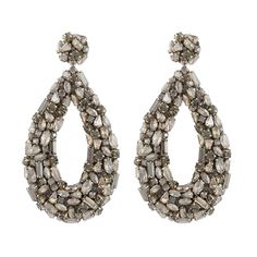 Deepa Gurnani Gun color Karen Earrings Metal Earrings With Faceted Beads, Glamorous Beaded Crystal Earrings, Embellished Elegant Drop Earrings, Elegant Embellished Drop Earrings, Elegant Jeweled Beaded Earrings For Party, Metal Earrings With Faceted Beads For Party, Beaded Teardrop Jewelry For Evening, Elegant Beaded Metal Crystal Earrings, Elegant Drop Crystal Earrings With Faceted Beads