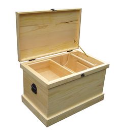 an open wooden box with two compartments on the inside and one in the outside side