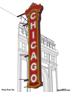 the chicago theatre sign is red and gold