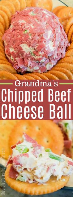 grandma's chipped beef cheese ball is an easy appetizer to serve with crackers