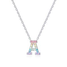 PRICES MAY VARY. Dainty&Pastel Necklaces:The metal of necklaces is brass with a SMALL SIZE of Alphabet Initial Letter A:0.61"*0.58",allowing it easily to match with any outfit from casual to formal.The Alphabet Initial Letter necklaces were plated with Silver and glued with PASTEL sparkling rhinestone,making it very eye-catching and sparkling. Chain Length&Material: Initial necklace chain Length is 16"+2" and made of brass.The Letter necklace chain is adjustable and has an extender chain,which m Multicolor Initial Pendant Necklace As Gift, Multicolor Personalized Pendant Charm Necklaces, Personalized Multicolor Pendant Charm Necklaces, Personalized Multicolor Initial Pendant Jewelry, Personalized Multicolor Pendant Charm Necklace, Birthday Charm Necklaces With Initial Pendant On Clavicle Chain, Birthday Charm Necklace With Initial Pendant And Clavicle Chain, Birthday Initial Pendant Necklace With Adjustable Chain, Birthday Necklace With Initial Pendant And Letter Beads