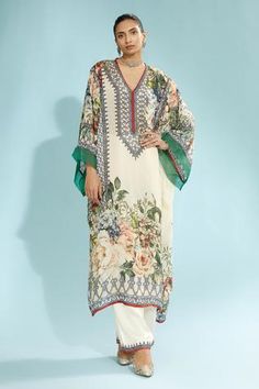 Shop for Rajdeep Ranawat Beige Olivia Silk Kaftan Dress for Women Online at Aza Fashions Rajdeep Ranawat, Silk Kaftan Dress, Short Tunic, Organza Sleeves, Dhoti Pants, Pant For Women, Silk Kaftan, Gray Silk, Kaftan Dress