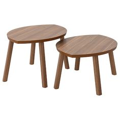 two wooden tables sitting next to each other