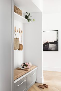 Built in bench seat with hooks and drawers for the perfect mudroom or drop zone Mudroom Decor, Bungalow Renovation, Drop Zone, Interior Projects, House Inspo, Interior Design Trends