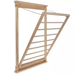 a wooden ladder with metal bars attached to it