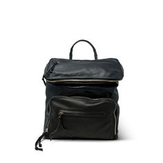 In a world of backpacks how to choose the one that's right for you? In need of extra style clout at work, or around campus? Then choose this sizeable, slick, black canvas and leather top silhouette. With 4 exterior pockets, laptop zip-top sleeve pocket, inside pocket, embroidered leather handles, adjustable embroidered leather shoulder straps and an easy-open leather zip top, this bag has you covered 24/7. Almost big enough to hide in, you can effortlessly carry your text books, tech gear, even Commuting Black Laptop Bag With Zipper, Black Laptop Backpack With Zipper Pocket, Everyday Black Backpack With Luggage Sleeve, Functional Black Leather Backpack For On-the-go, Black Backpack With Luggage Sleeve, Functional Leather Backpack With Ykk Zipper, Everyday Leather Backpack With High-quality Zipper, Black Laptop Bag For Travel, Modern Black Leather Backpack With Luggage Sleeve