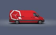 a red van with an arrow painted on the side