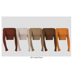 six women's long sleeved tops in different colors and sizes, with the same amount