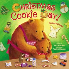 christmas cookie day book with teddy bear and other toys on the table in front of it