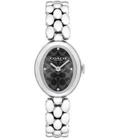 From COACH&#x2C; this women's watch features: Stainless steel bracelet and case Black or white COACH Signature dial Mineral crystalDeployment closureQuartz analog movementCase diameter approx. 22.5mmWater-resistance: 3BImported.