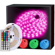 the package includes three different colored lights and two remote controls for each light, including one with