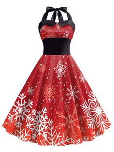 High Waist Dress, Halter Midi Dress, Christmas Party Dress, Vestidos Vintage, Mrs Claus, American People, Elastic Fabric, Evening Attire, Christmas Dress