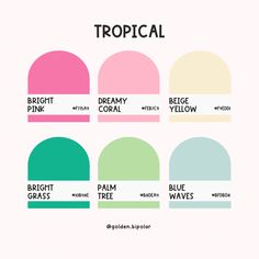 the different shades of pink, blue, green and yellow on top of each other