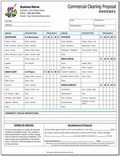 a cleaning invoice form with the words'commercial cleaning proposal'on it