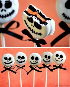 the cake pops are decorated with sugar skulls