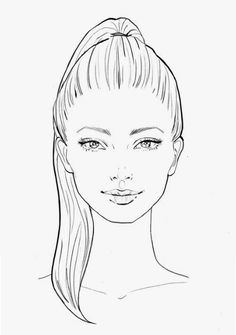 a drawing of a woman's face with long, straight hair and blue eyes