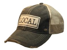 "Add a touch of trendy nostalgia to your everyday look with our "LOCAL" Distressed Trucker Cap. Made from a comfortable cotton/polyester blend, this unisex cap features a vintage distressed design in black and mesh back for breathability. With an adjustable snapback strap, it's the perfect fit for everyone. Support your local community in style!" Boat Hair, Funny Trucker Hat, Trucker Humor, Distressed Baseball Cap, Local Color, Local Pride, Vintage Trucker Hats, Vintage Cap, Mesh Cap